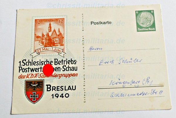 Orig. Postkarte : 1. Schlesische Betriebs-Postwertzeichen Schau  (th)